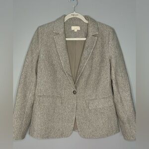 Loft Blazer Size 8 Grey Chevron Pattern One Button Soft Cotton Old Money Preppy